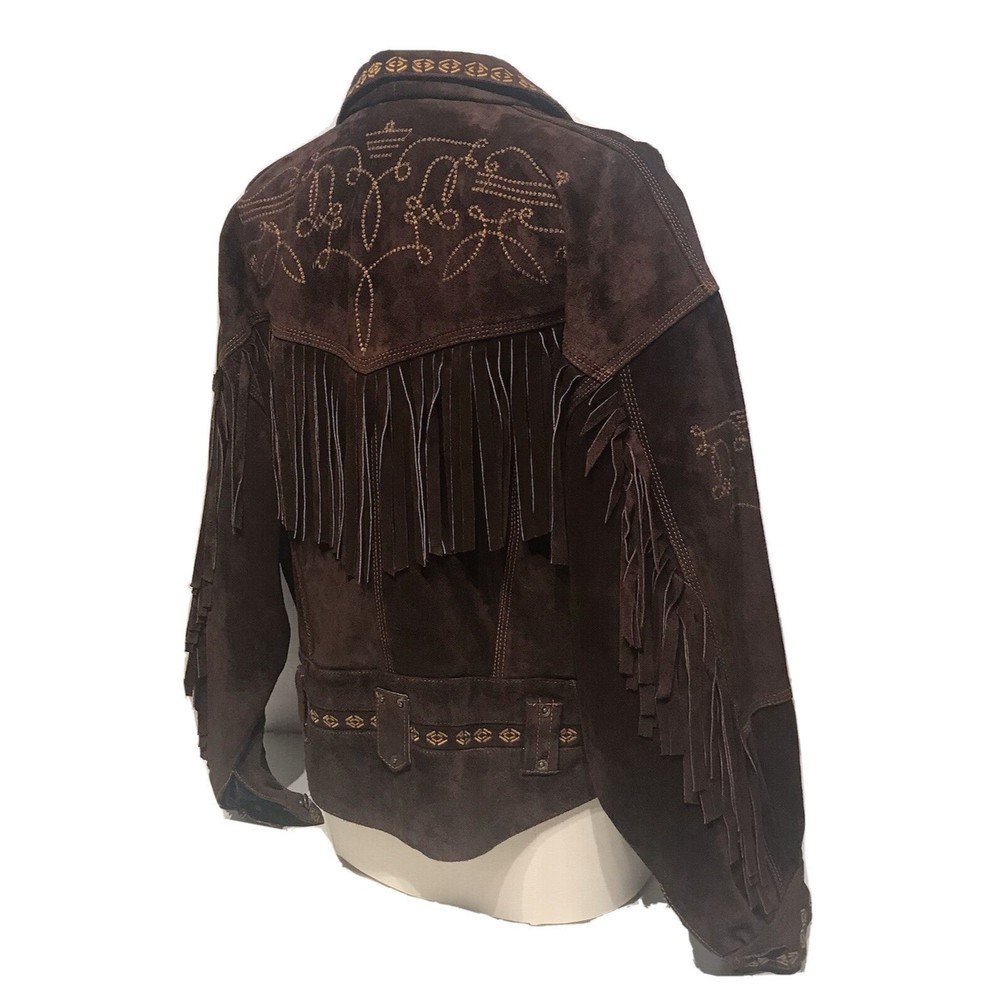 Vintage 80's No! Jeans Brown Suede Bomber Jacket with Fringe CowBoy Size L